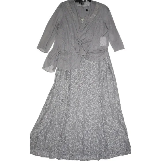R&M Richards | Skirts | Rm Richards Dress Womens 2w Silver Lace Jacket 2  Piece Set Special Occasion | Poshmark